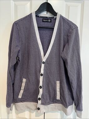Lrg Men’s violet and heather grey Striped Button Cardigan